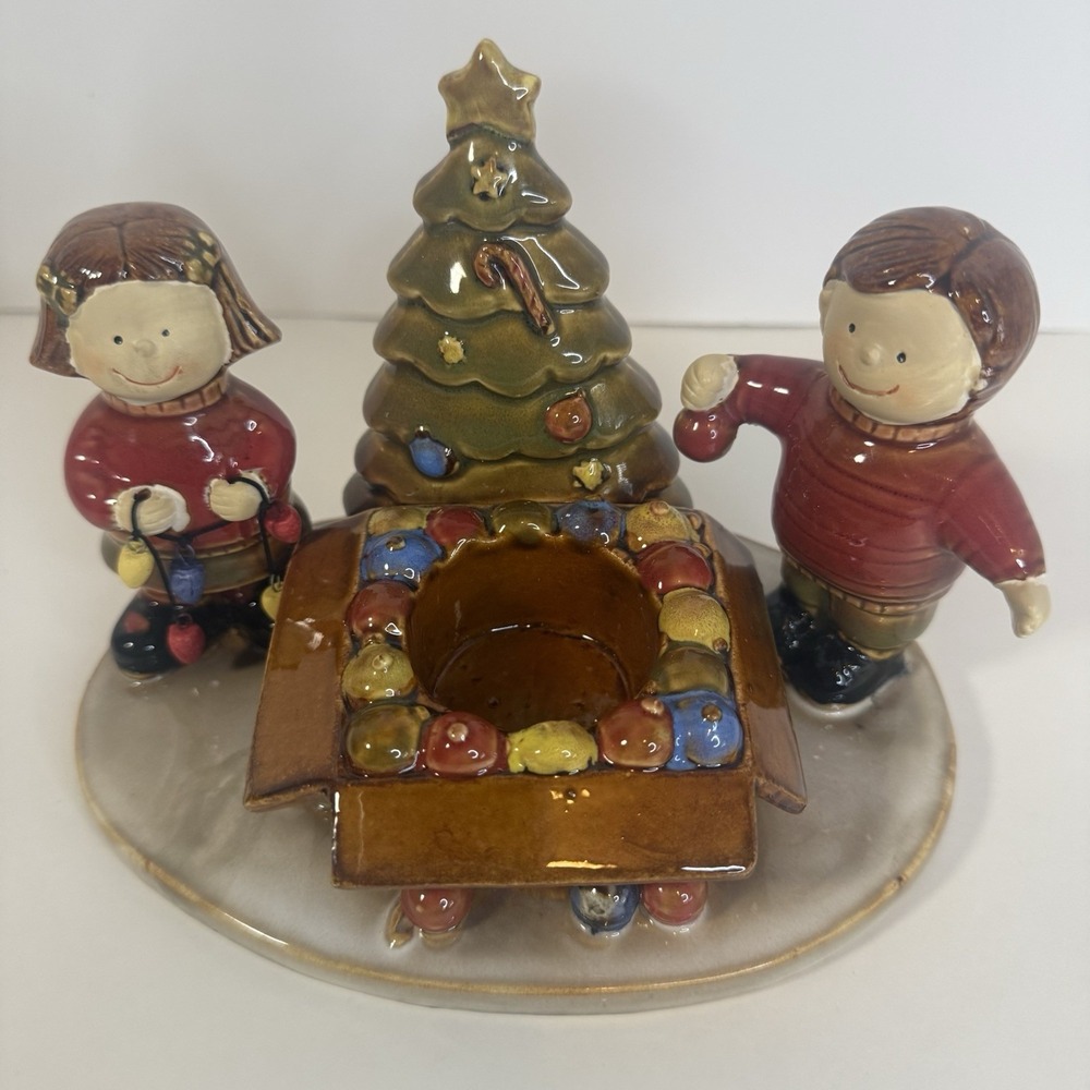 Yankee Candle Exclusive Ceramic Kids and Tree Christmas‎ Candle Holder NEW